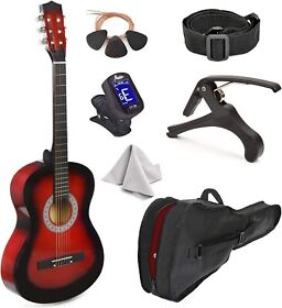Fr-jtxjs-0317-378 38inch Red Black Wood Guitar With Case And Accessories For Kids Boys Teens Beginners