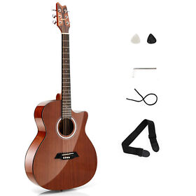 Mu10091-sup 41inch Full Size Acoustic Guitar Sapele Grand Auditorium Cutaway With Strap