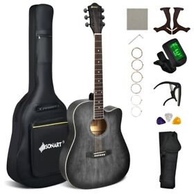 Mu10080dk 41inch Full Size Dreadnought Cutaway Acoustic Guitar Kit Beginner Play Black