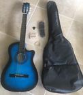 50200010t Houhai Beginners Blue Acoustic Guitar With Case Tuner Strap In