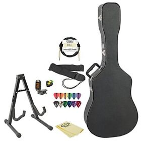 Acoustic Electric Guitar Accessory Pack With Hard Case Stand Strap Cable