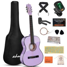 Adm 973405037589 Beginner Acoustic Classical Guitar Nylon Strings Wooden Purple 38 Inch