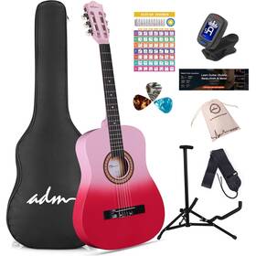 Adm 973405039460 Acoustic Guitar 38 Inch Travel Size Pink Starter Kit For Adults And Kids