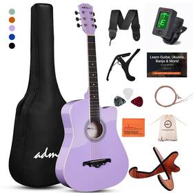 Ja001-38-gpp1 Adm Acoustic Guitar 38 Inch Beginners Bundle Purple Adults Online Lesson Cutaway