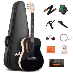 Ja005-38-bk Adm Acoustic Guitar Kits For Beginners Adults - 38 Inch Steel-string Guitars Bundle W