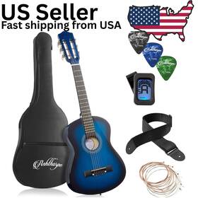 Ashthorpe 21716459 30-inch Beginner Acoustic Guitar Blue Starter Kit With Gig Bag