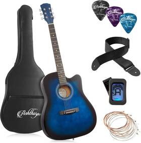 21736930 Ashthorpe 41 Inch Cutaway Acoustic Guitar Starter Kit Full Size Beginner-friendly Blue With