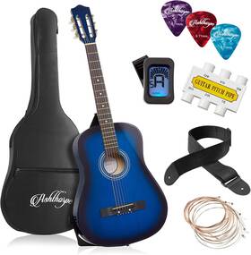 Ashthorpe 313018933902 38-inch Beginner Acoustic Guitar Package Blue Basic Starter Kit With G