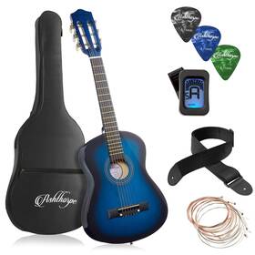Ashthorpe 842364132955 30-inch Beginner Acoustic Guitar Package Blue Basic Starter Kit With Gig Bag