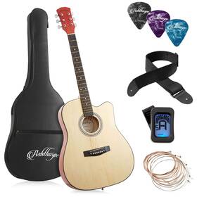 Ashthorpe 842364133013 Beginner Cutaway Acoustic Guitar Package Natural Full Size Basic Starter Kit Wgi