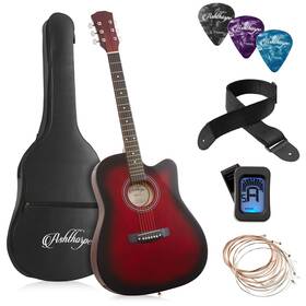 Ashthorpe 842364133020 41inch Beginner Cutaway Acoustic Guitar Package Red Full Size Basic Starter Kit