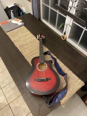 Cowboy 3810 Model Red And Black 6 String Acoustic Guitar Needs Repair