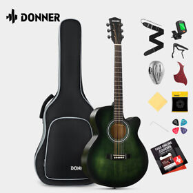 Daj-110cg Donner 40inch Acoustic Guitar Mini Jumbo Retro Cutaway Beginner Bundle Kit Green