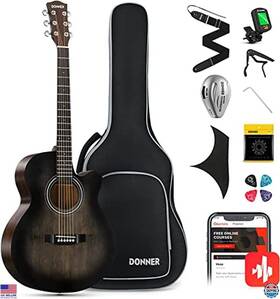 B08yymjkg5 Donner 40 Inch Acoustic Guitar Bundle For Beginners With Pickup Bag Tuner Capo Strap