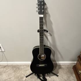 Dat-110d Donner Black Dreadnought 6-string Acoustic Guitar With Strap And Stand