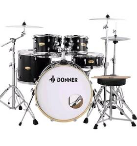 Dds-520 Donner Drum Set Adult With Practice Mute Pad 5-piece 22 Inch Full Size Acoustic