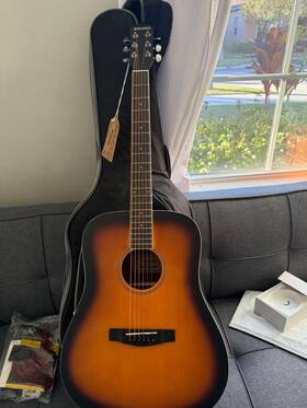 Ec1129 Donner Black Acoustic Guitar Beginner Friendly Adult Full Size Cutaway