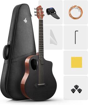 Rising-g1 Donner Ec6965 38 Inch Acoustic Guitar Gloss Brown Carbon Fiber And Wood With Case