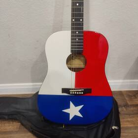 Eleca D-5-dag-ls Lonestar Folk Acoustic Dreadnought Guitar Texas State Flag Themed