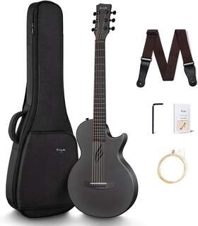 Enya 445038040049 Carbon Fiber Acoustic Guitar 1/2 Size Starter Bundle Kit Black