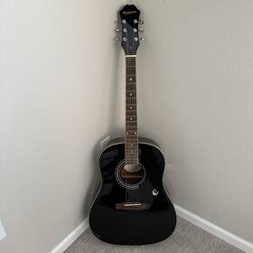 Aj-100-eb Epiphone Acoustic Guitar Black Used 10 Times Mint With Carry Gig Bag