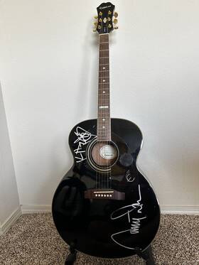 Sj18s-eb Epiphone Sj18s Eb Jumbo Acoustic Guitar Black Mahogany Signed By Brooks And Dunn
