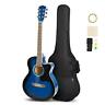 Eumi-gbu39 Inch Handmade Solid Wood Acoustic Cutaway Guitar Beginner Kit Blue