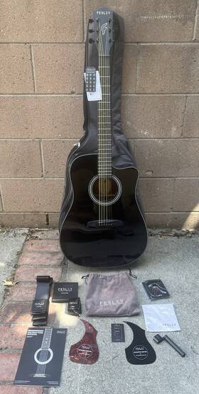 Fesley Fd60cd 41 Inch Acoustic Guitar Pack. With Bag And Accessories Black On