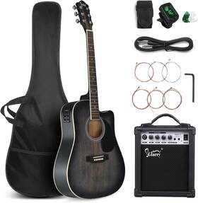 Glarry 705353098680 Full Size 6 Strings Acoustic Electric Guitar Beginner Kit With 15w Amp Cut