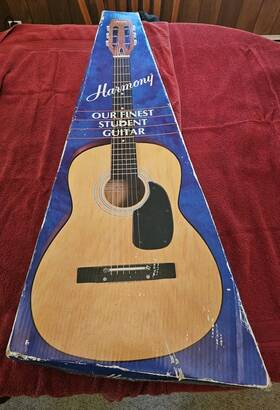 5422w Harmony Student Acoustic Guitar Model H In Original Box With Books