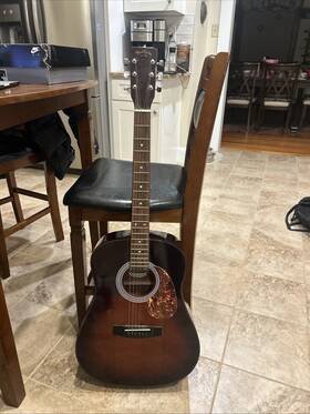 H125 Hondo Guitar Model H 124 Am Acoustic No Case Not Used Since Uncle Past