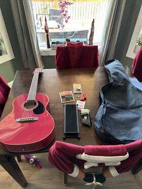 52690900545 J Reynolds 36 Inch Acoustic Guitar Pink With Accessories Comes Backpack Case