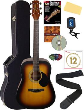 Jasmine 810037691368 S35 Dreadnought Acoustic Guitar - Matte Sunburst Bundle With Hard Case Str Inch