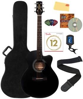 S34c Jasmine 840262249669 Orchestra Acoustic Guitar - Black With Hard Case