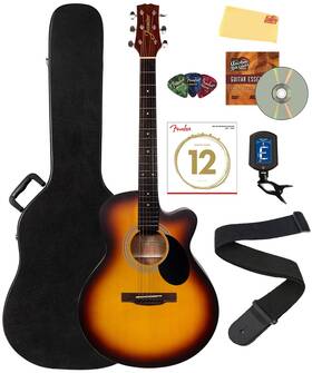 S34c Jasmine 840262249676 Orchestra Acoustic Guitar - Sunburst Bundle With Case Tuner Strings S