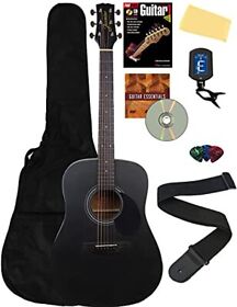 Jasmine S35 Acoustic Guitar Matte Black Bundle With Gig Bag Strings Tuner