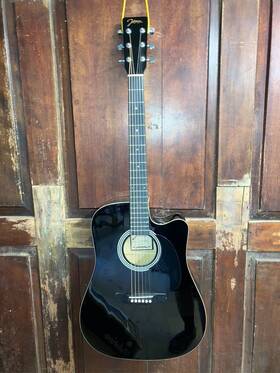 Jg-615-ce-bk Johnson Jg-615 Ce Dreadnought Electric Acoustic Cutaway Steel Strg Black Guitar