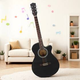 Jt-28614661 Juhomiee Solid Spruce Top 40-inch Acoustic Beginner Guitar Set - Cutaway Matte Black