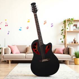 Jt-53570421 Juhomiee Solid Spruce Top 41-inch Acoustic Beginner Guitar Set - Roundback Black Cutaway