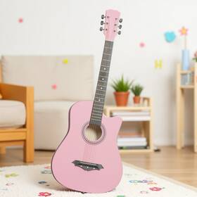 Jt-39780877 Jutrend 38 Inch Beginner Acoustic Guitar Set - Steel String Cutaway Tuner Capo Matte Pink