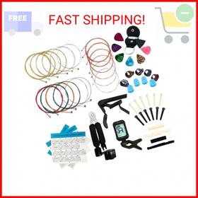 Lomeve 705353532085 Guitar Accessories Kit Include Acoustic Strings Tuner Capo 3-in-1 Restring To