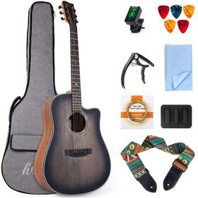 Lotmusic 749727535296 41 Inch Acoustic Guitar Full-size Dreadnought Professional Cutaway Folk Guita