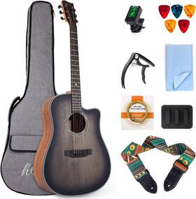 Mi3377 Lotmusic 41 Inch Acoustic Guitar Full-size Dreadnought Professional Cutaway Folk