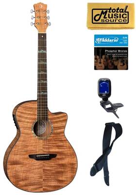 Luna 683609910026 Guitars Ht Exm Gce Exotic Mahogany Grand Concert Cutaway A/e Pack
