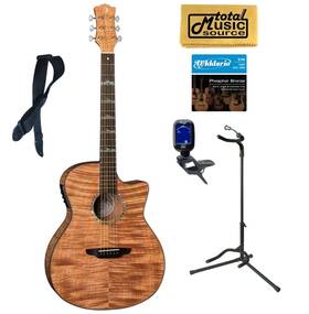 Luna 683609910040 Guitars Ht Exm Gce Exotic Mahogany Grand Concert Cutaway A/e Stand Pack