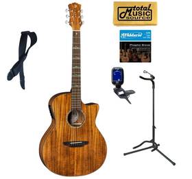 Luna 683609910095 Guitars Ht Koa Gce High Tide Grand Concert Cutaway A/e Stand Bundle