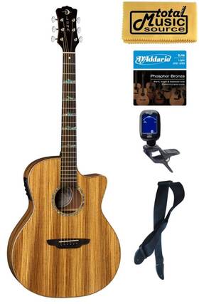 Luna 683609910125 Guitars Ht Zbr Gce High Tide Zebrawood Grand Concert Cutaway A/e Bundle