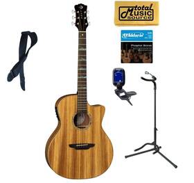 Luna 683609910149 Guitars Ht Zbr Gce High Tide Zebrawood Grand Concert Cutaway A/e Stand Bun