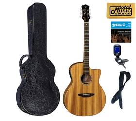 Luna 683609910163 Guitars Ht Zbr Gce High Tide Zebrawood Grand Concert A/e Hard Case Bundle