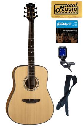 Luna 683609911153 Model Art Rec D All Solid Acoustic Dreadnought Guitar Bundle